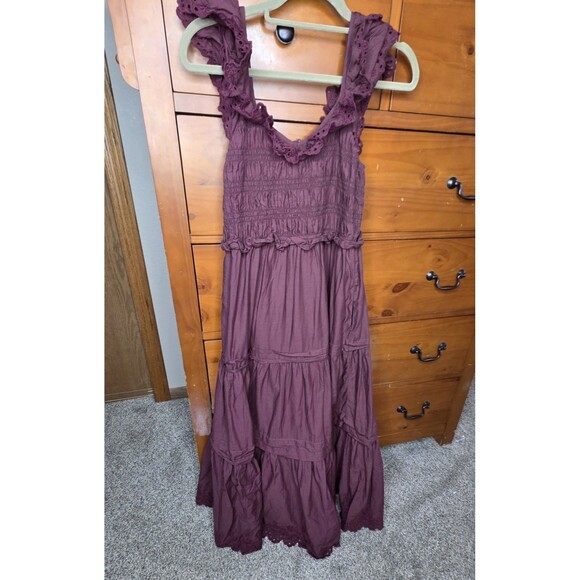 Madewell Dresses & Skirts - Madewell Lucie Dress Size 4 Embroidered Crochet Tiered Lined Sleeveless Burgundy